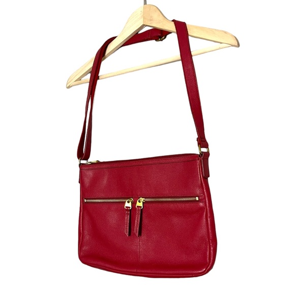 Fossil Elise Large Double Zip Leather Burgundy Crossbody purse